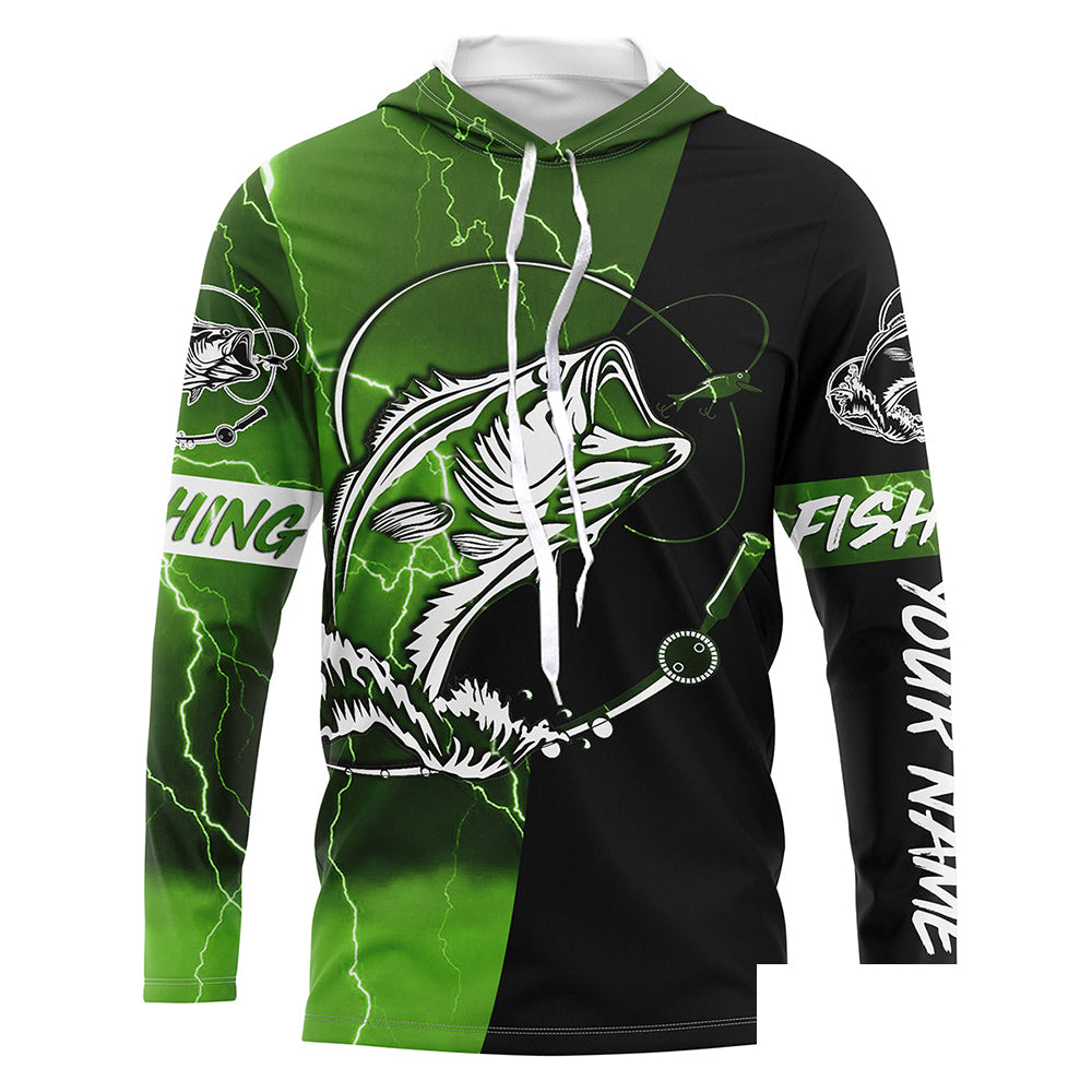 Largemouth Bass Fishing tattoo green camo black custom Long sleeve, Long Sleeve Hooded NPQ697