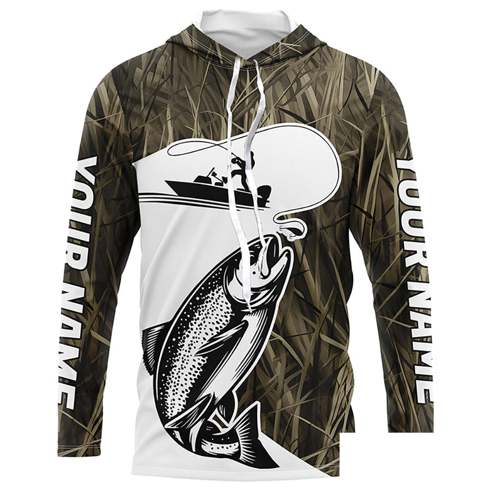 Custom Trout Fishing Camo Long Sleeve Fishing Shirts, Trout Tournament Fly Fishing Shirt IPHW7421