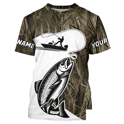 Custom Trout Fishing Camo Long Sleeve Fishing Shirts, Trout Tournament Fly Fishing Shirt IPHW7421