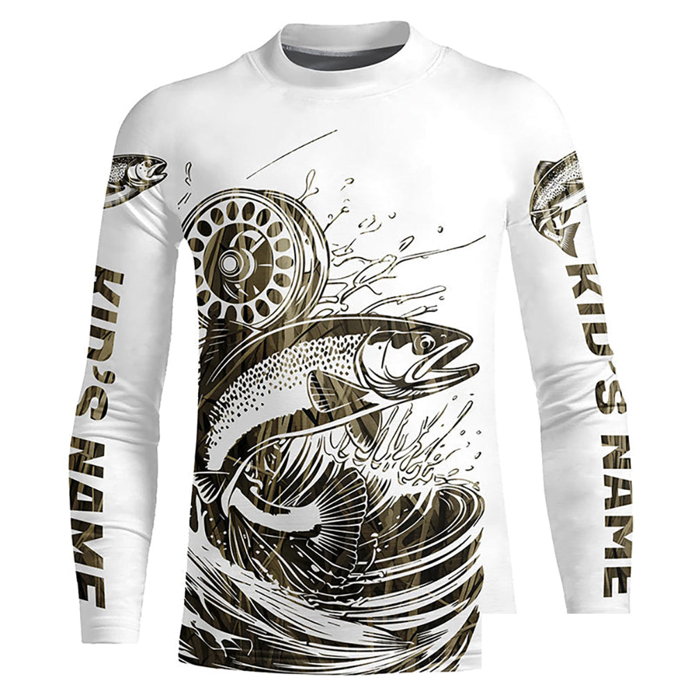 Custom Trout Fly Fishing Shirts, Grass Lake Camouflage Trout Fishing Shirt IPHW7422