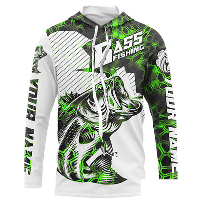 Personalized Bass Fishing Jerseys, Bass Fishing Long Sleeve Fishing Tournament Shirts | Green Camo IPHW5750