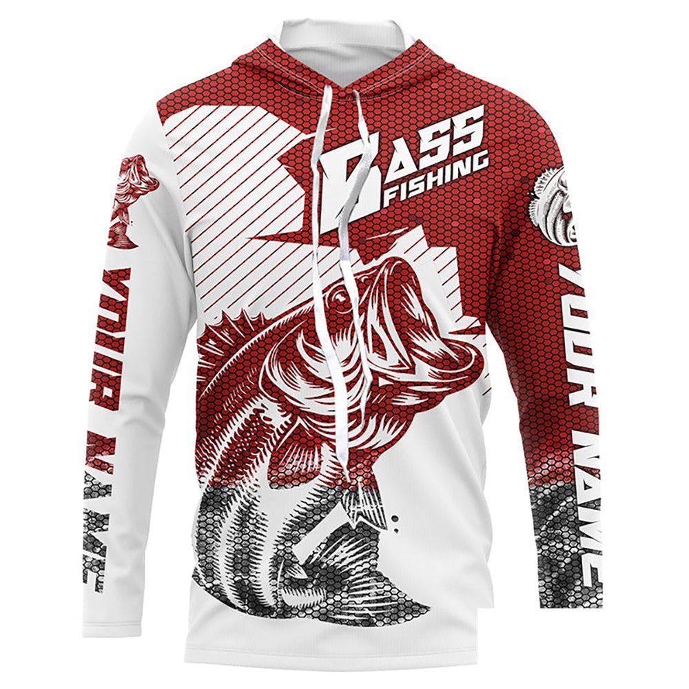 Personalized Bass Fishing Jerseys, Bass Fishing Long Sleeve Fishing Tournament Shirts | Red Camo IPHW5753
