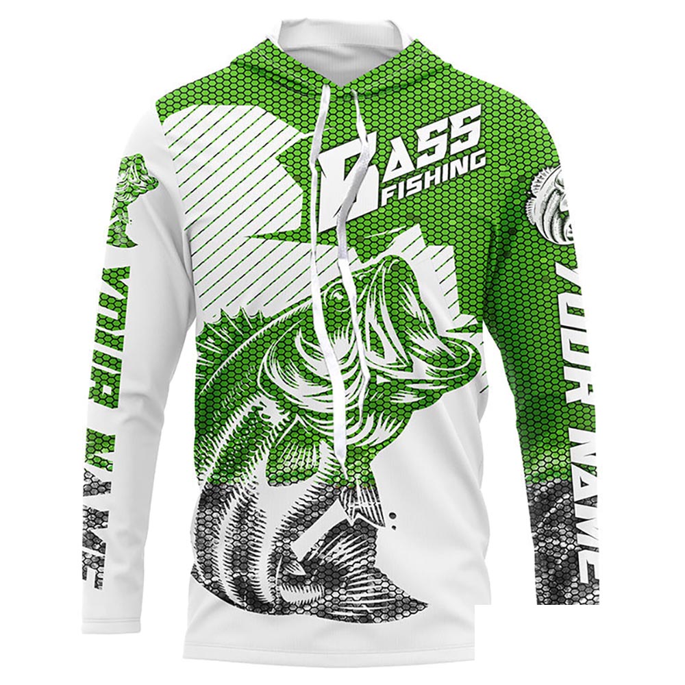 Personalized Bass Fishing Jerseys, Bass Fishing Long Sleeve Fishing Tournament Shirts | Green Camo IPHW5755