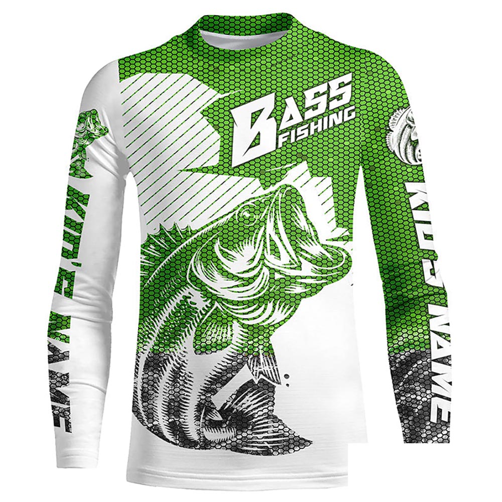Personalized Bass Fishing Jerseys, Bass Fishing Long Sleeve Fishing Tournament Shirts | Green Camo IPHW5755