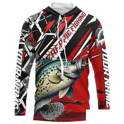 Personalized Crappie Fishing Jerseys, Crappie Long Sleeve Tournament Fishing Shirts | Black And Red IPHW6356
