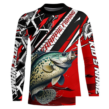 Personalized Crappie Fishing Jerseys, Crappie Long Sleeve Tournament Fishing Shirts | Black And Red IPHW6356