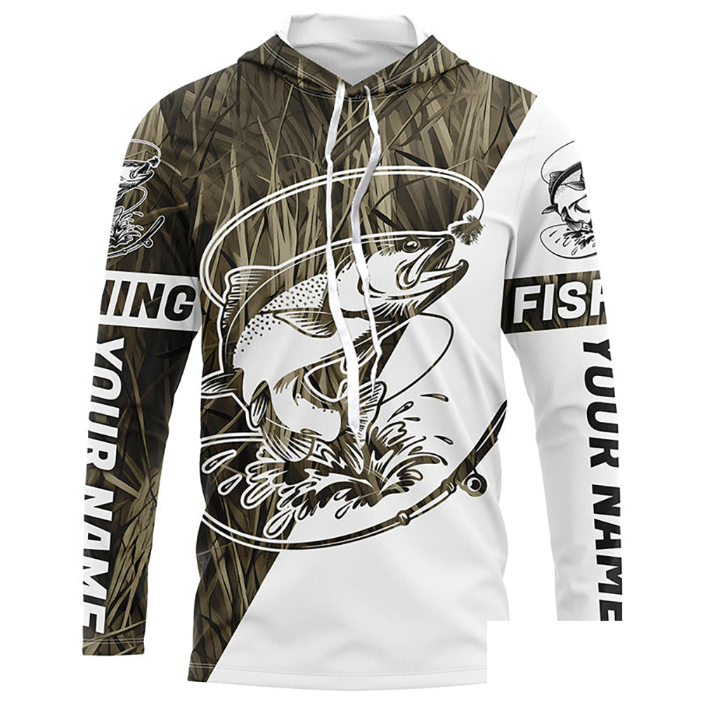 Trout Fishing Blue Camo Custom Long Sleeve Tournament Fishing Shirts, Trout Fly Fishing Shirt IPHW7440
