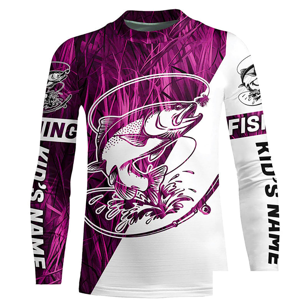Trout Fishing Pink Camo Custom Long Sleeve Tournament Fishing Shirts, Trout Fly Fishing Shirt IPHW7441