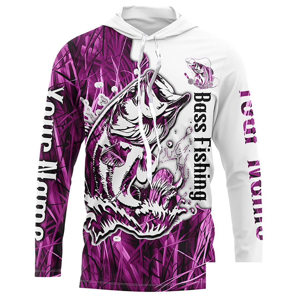 Custom Largemouth Bass Fishing Long Sleeve Tournament Shirts, Bass Fishing League Shirt | Pink Camo IPHW6381