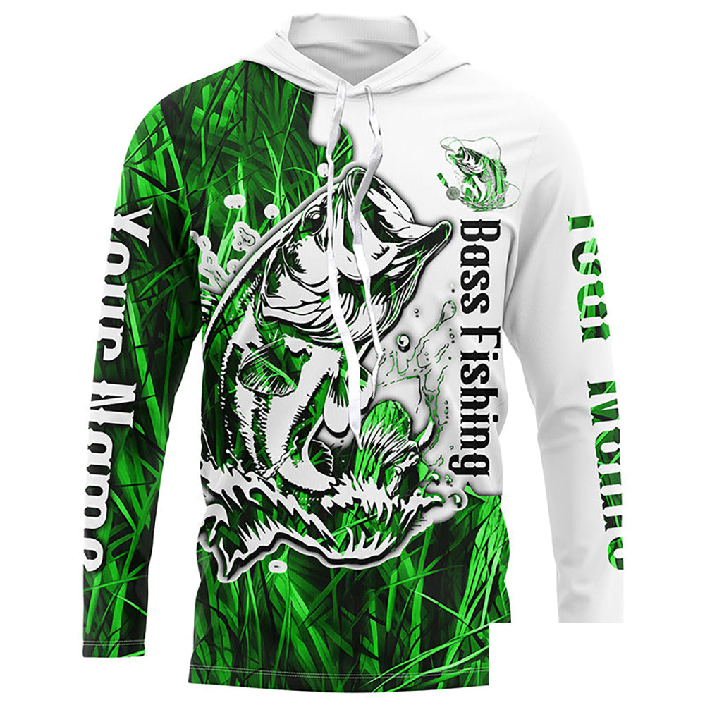 Custom Largemouth Bass Fishing Long Sleeve Tournament Shirts, Bass Fishing League Shirt | Green Camo IPHW6382