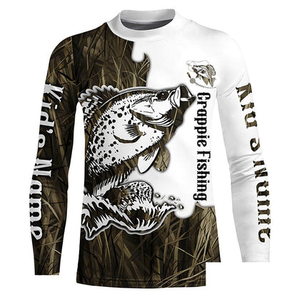 Custom Crappie Fishing Long Sleeve Tournament Shirts, Crappie Fishing League Shirt | Grass Camo IPHW6385