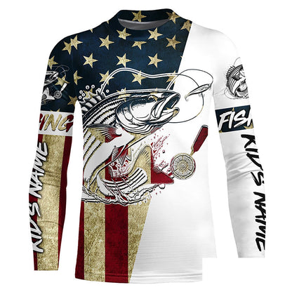 American Flag Custom Striped Bass Fishing Long Sleeve Shirts, Patriotic Stripper Fishing Jerseys IPHW6394