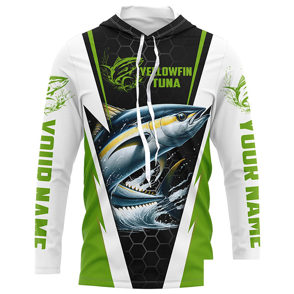 Custom Yellowfin Tuna Fishing Jerseys, Tuna Long Sleeve Performance Fishing League Shirts | Green IPHW6401