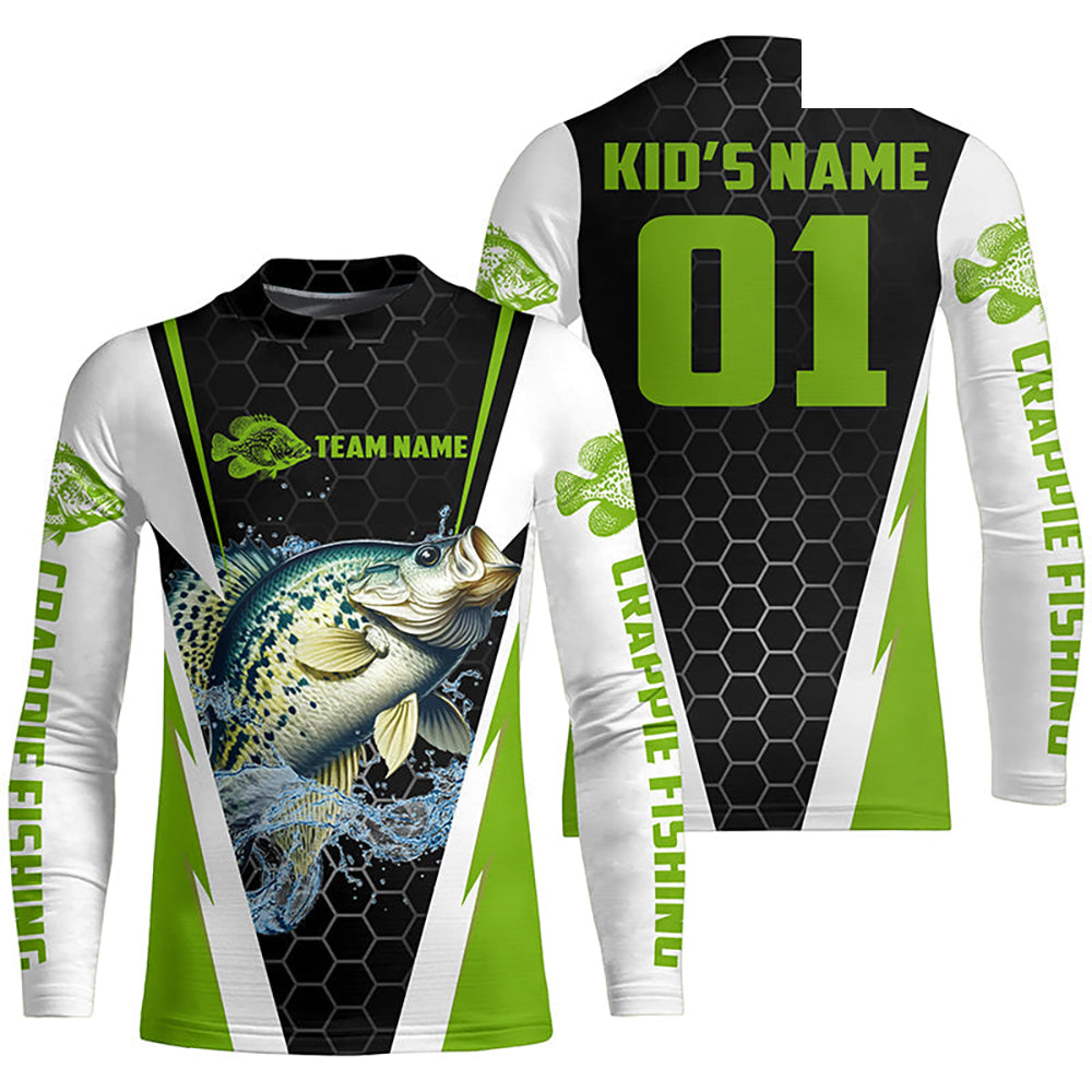 Custom Crappie Fishing Jerseys, Crappie Tournament Fishing Shirts With Team Name And Number | Green IPHW6405