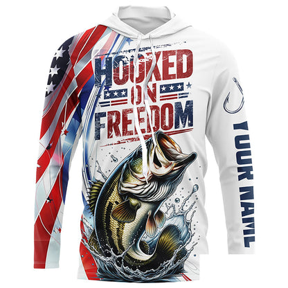 American Flag Bass Fishing Custom Long Sleeve Fishing Shirts, Patriotic Bass Fishing Jerseys IPHW6806
