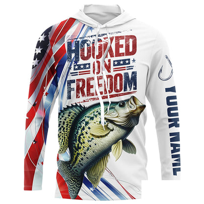 American Flag Crappie Fishing Custom Long Sleeve Fishing Shirts, Patriotic Crappie Fishing Jerseys IPHW6808
