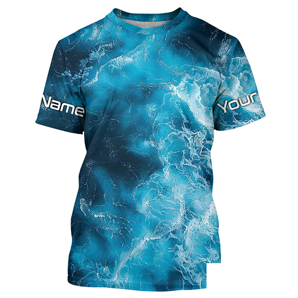Blue Sea Waves Ocean Camo Long Sleeve Uv Protection Fishing Shirts, Personalized Fishing Jersey IPHW7192