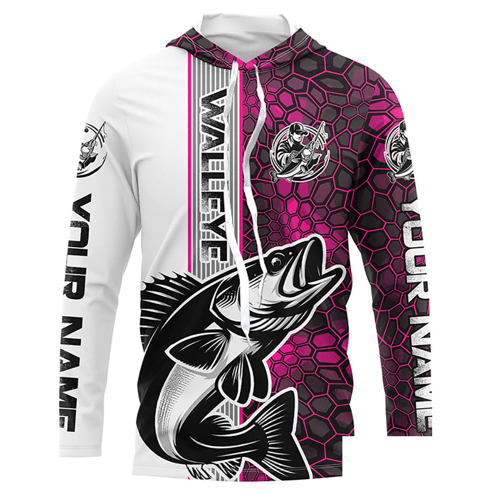 Walleye Fishing Custom Grunge Long Sleeve Tournament Shirts, Walleye Fishing Jerseys | Pink Camo IPHW6638