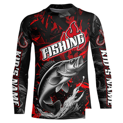 Walleye Fishing Custom Long Sleeve Shirts, Walleye Tournament Fishing Jerseys | Red Camo IPHW6658
