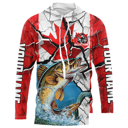 Personalized Canada Flag Walleye Fishing Shirts, Walleye Fishing Tournament Jerseys IPHW6828