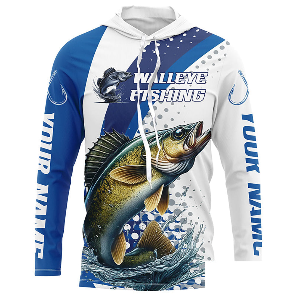 Custom Walleye Long Sleeve Fishing Shirts, Walleye Fishing Tournament Shirts | Blue IPHW6830