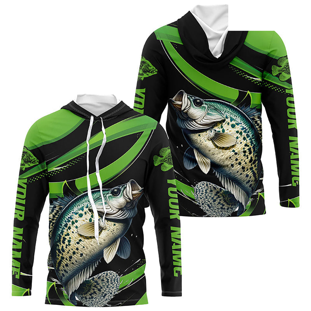 Black And Green Custom Crappie Fishing Jerseys, Crappie Long Sleeve Tournament Fishing Shirts IPHW7000