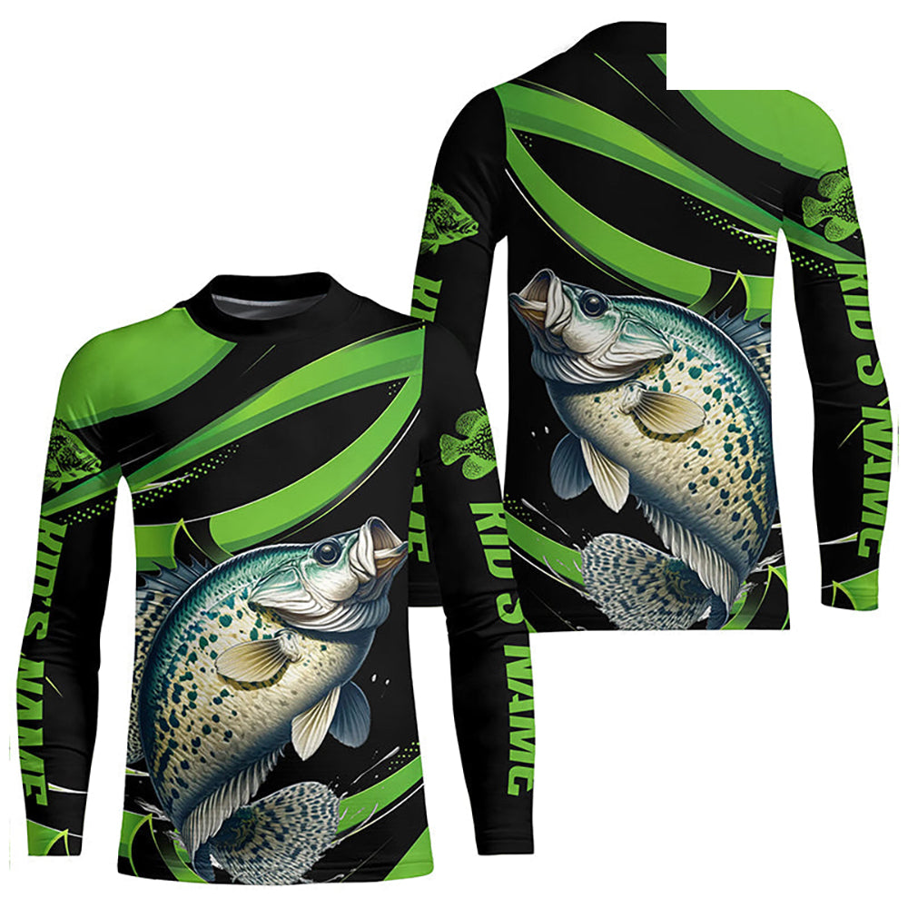 Black And Green Custom Crappie Fishing Jerseys, Crappie Long Sleeve Tournament Fishing Shirts IPHW7000