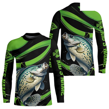 Black And Green Custom Crappie Fishing Jerseys, Crappie Long Sleeve Tournament Fishing Shirts IPHW7000