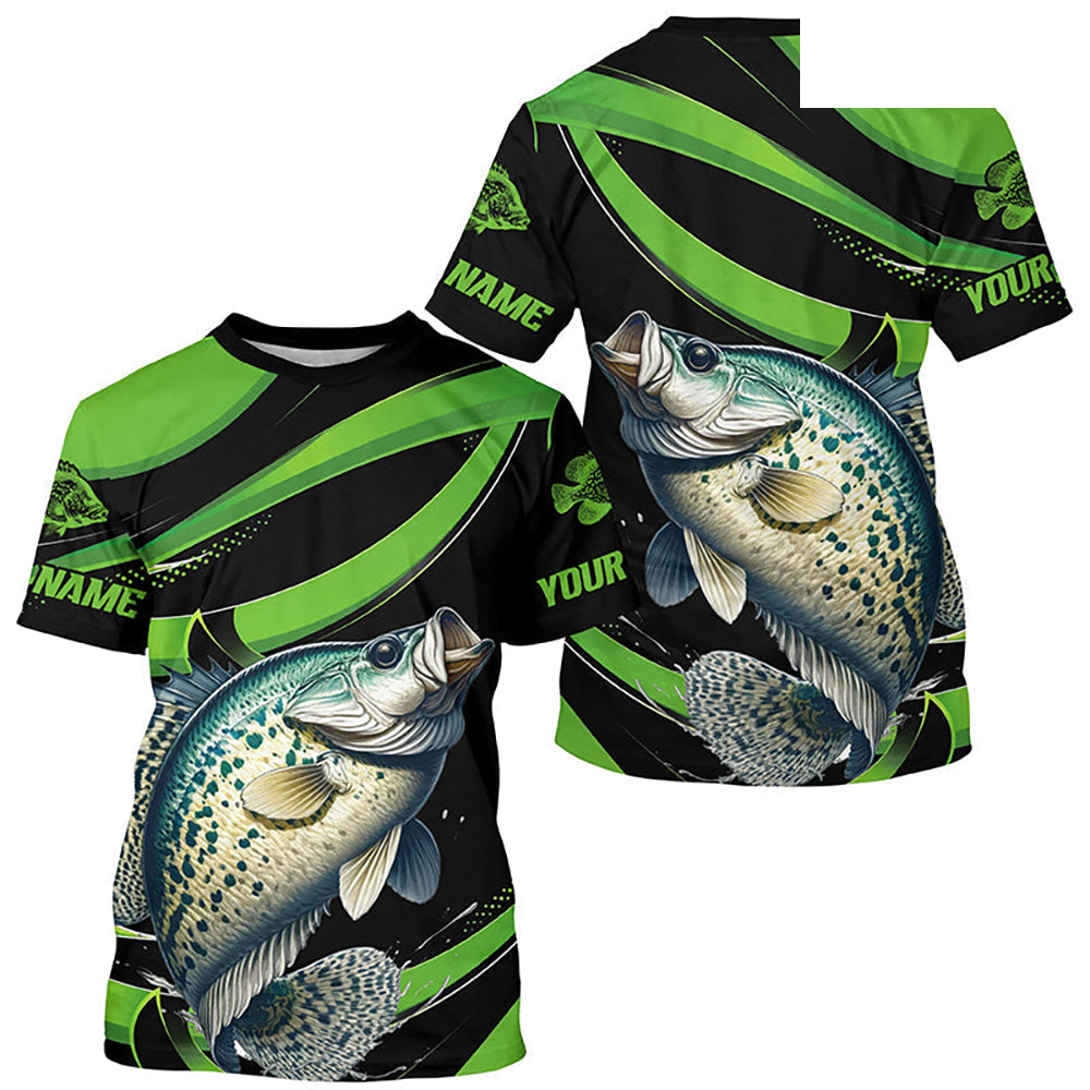 Black And Green Custom Crappie Fishing Jerseys, Crappie Long Sleeve Tournament Fishing Shirts IPHW7000