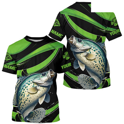 Black And Green Custom Crappie Fishing Jerseys, Crappie Long Sleeve Tournament Fishing Shirts IPHW7000