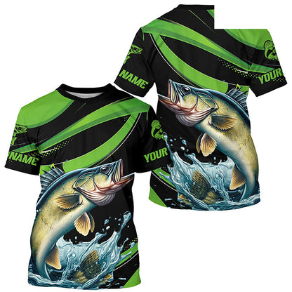 Black And Green Custom Walleye Fishing Jerseys, Walleye Long Sleeve Tournament Fishing Shirts IPHW7001