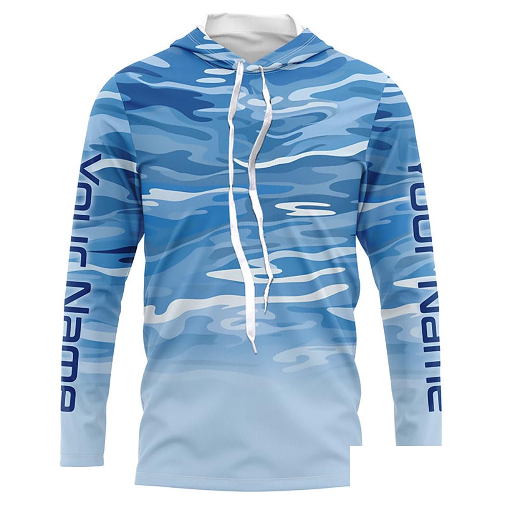 Blue Camo Custom Long Sleeve Tournament Performance Fishing Shirts For Charter Fishing Trip IPHW5795