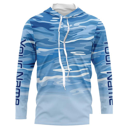 Blue Camo Custom Long Sleeve Tournament Performance Fishing Shirts For Charter Fishing Trip IPHW5795