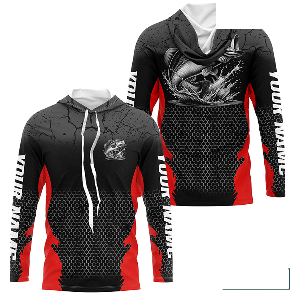 Personalized Largemouth Bass Fishing Jerseys, Bass Long Sleeve Tournament Fishing Shirts |Red IPHW6663