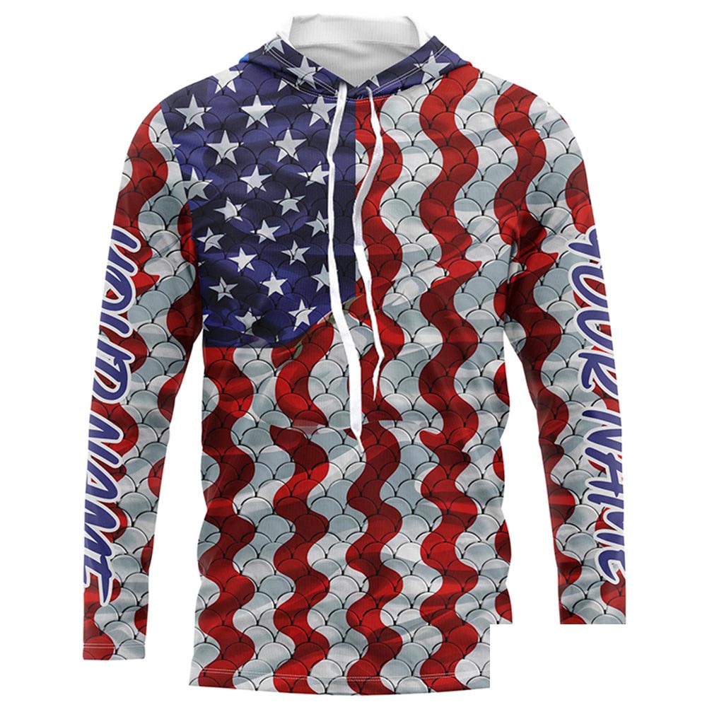 Personalized American Flag Long Sleeve Fishing Shirts Uv Protection, Patriotic Fishing Apparel IPHW6837