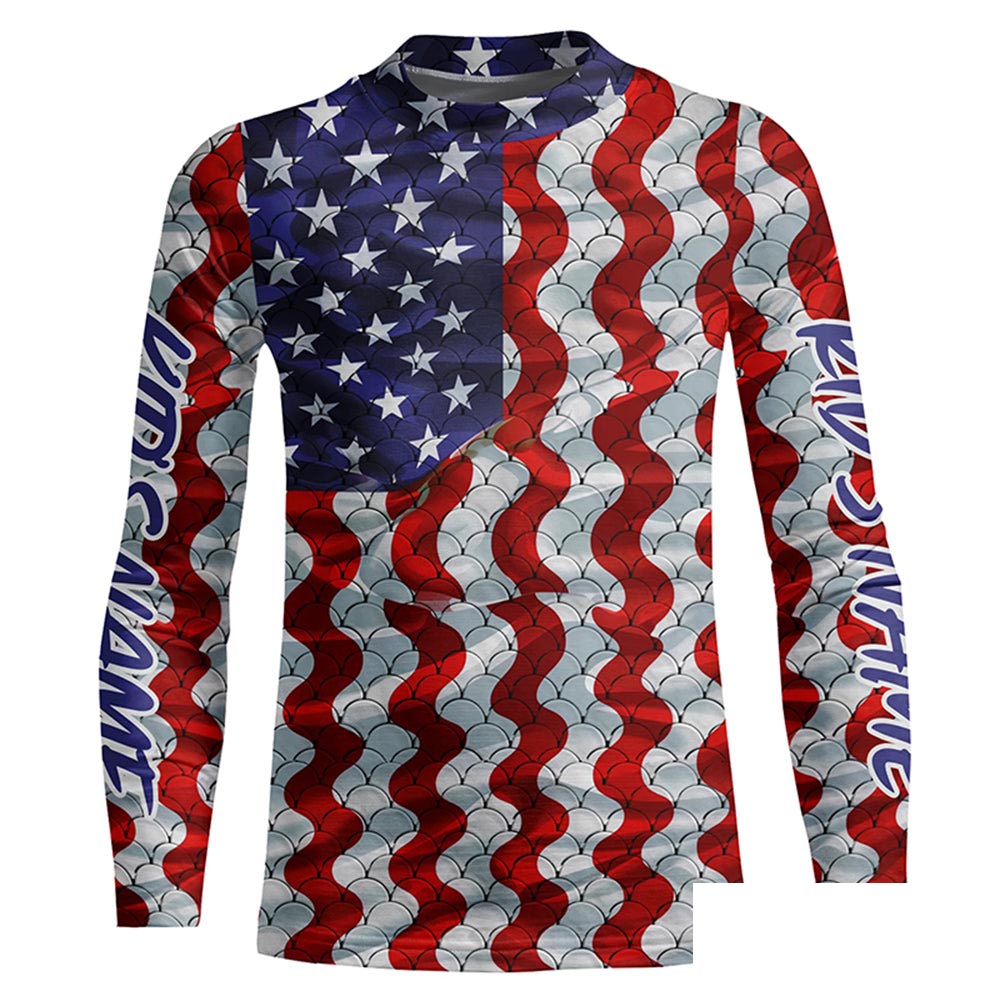 Personalized American Flag Long Sleeve Fishing Shirts Uv Protection, Patriotic Fishing Apparel IPHW6837