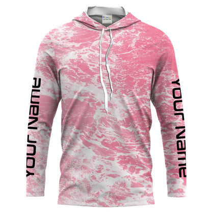 Custom Saltwater Long sleeve Fishing Shirts UV Protection, Sea wave camo Fishing Shirts | pink - HPW241