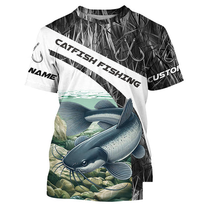 Gray Camo Custom Catfish Fishing Long Sleeve Fishing Shirts, Catfish Fishing Jerseys IPHW7016