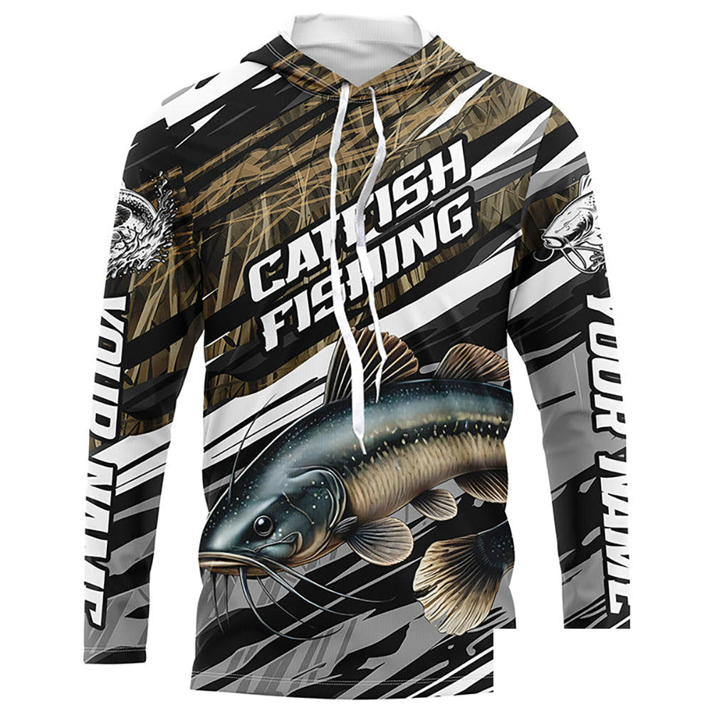 Catfish Fishing Custom Long Sleeve Tournament Fishing Shirts, Catfish Fishing Jerseys Grass Camo IPHW7020