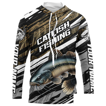 Catfish Fishing Custom Long Sleeve Tournament Fishing Shirts, Catfish Fishing Jerseys Grass Camo IPHW7020