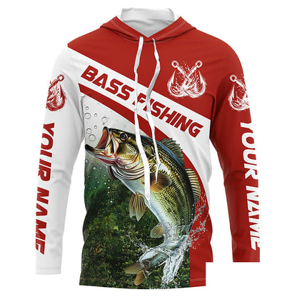 Custom Bass Fishing Long Sleeve Tournament Fishing Shirts, Bass Performance Fishing Jerseys | Red IPHW5801