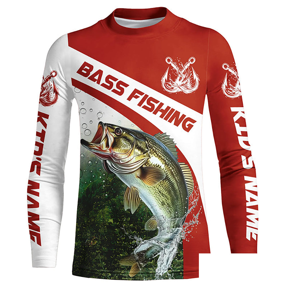 Custom Bass Fishing Long Sleeve Tournament Fishing Shirts, Bass Performance Fishing Jerseys | Red IPHW5801