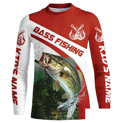 Custom Bass Fishing Long Sleeve Tournament Fishing Shirts, Bass Performance Fishing Jerseys | Red IPHW5801