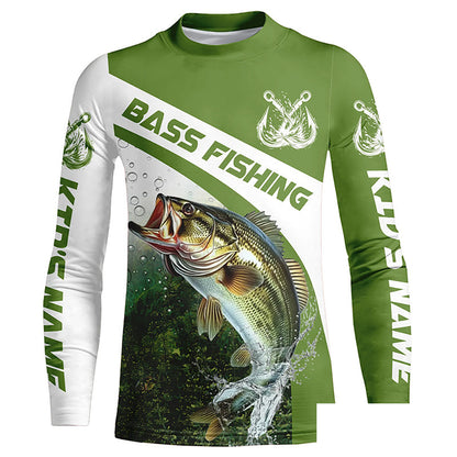 Custom Bass Fishing Long Sleeve Tournament Fishing Shirts, Bass Performance Fishing Jerseys | Green IPHW5803
