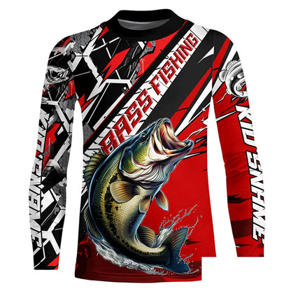 Black And Red Bass Long Sleeve Tournament Fishing Shirts, Custom Bass Fishing Jerseys IPHW6203