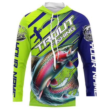 Rainbow Trout Custom Long Sleeve Fishing Shirts, Trout Fly Fishing Jerseys | Green And Blue IPHW6210