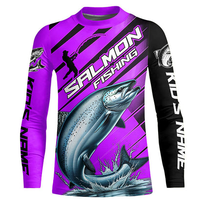 Chinook Salmon Custom Purple Long Sleeve Fishing Shirts, Salmon Fisherman Saltwater Fishing Jerseys IPHW6212