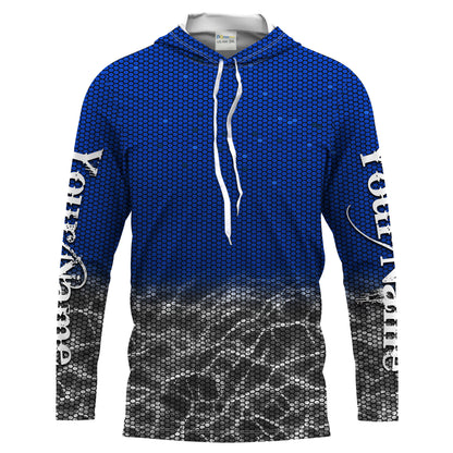 Custom Blue Fishing camo Long Sleeve performance Fishing Shirts, UV Protection Fishing apparel - HPW243