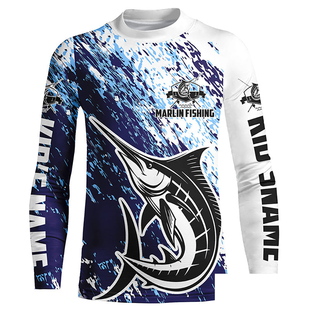 Marlin Fishing Custom Long Sleeve Performance Fishing Shirts, Marlin Saltwater Fishing Jerseys IPHW5812