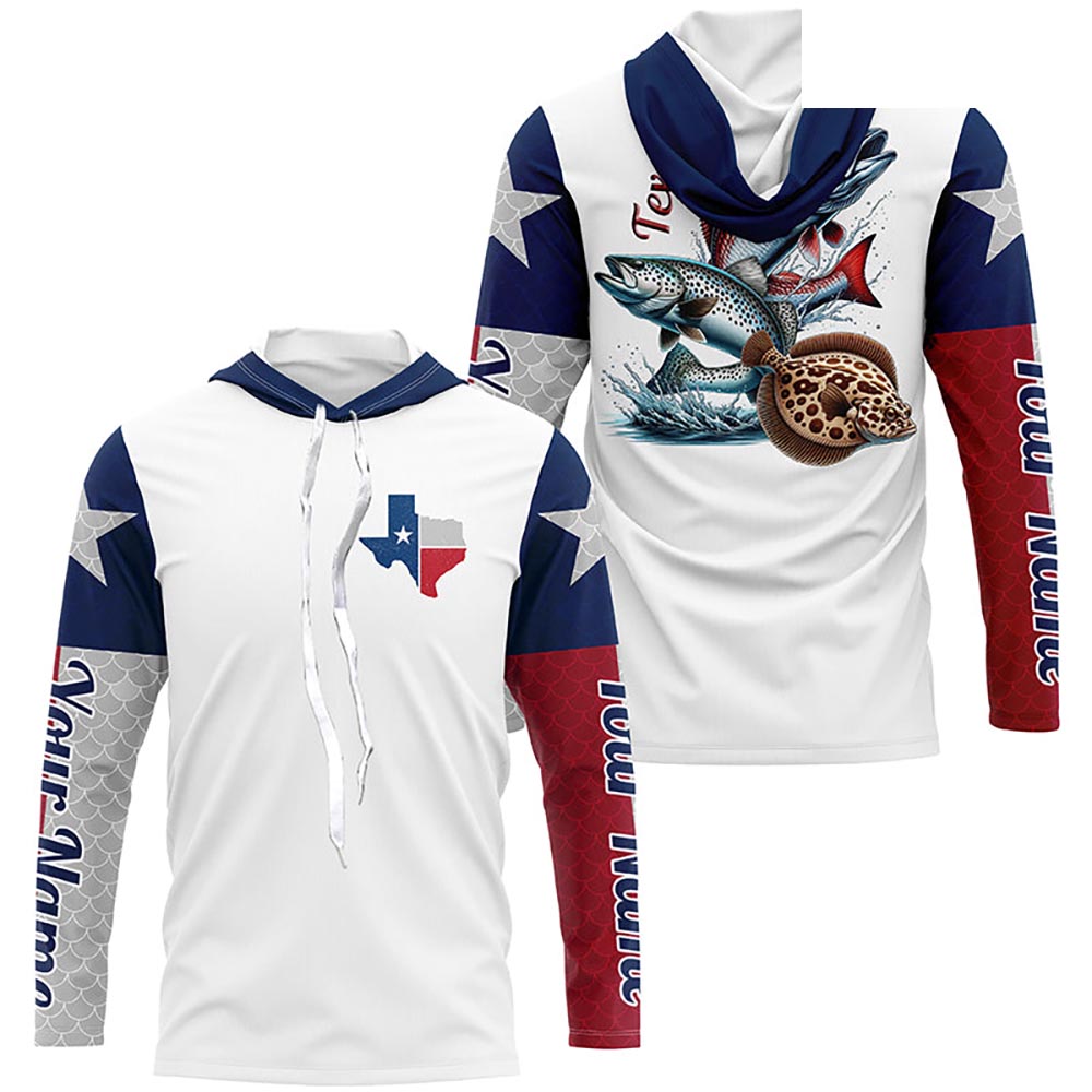 Custom Texas Flag Fishing Shirts, Texas Slam Redfish, Trout, Fllounder Long Sleeve Shirts IPHW6228